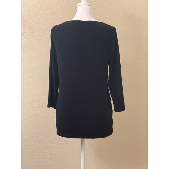 Chico's Black Lattice Scoop Neck 3/4 Sleeve Travelers Stretch Top Size 4/6 - Picture 2 of 11